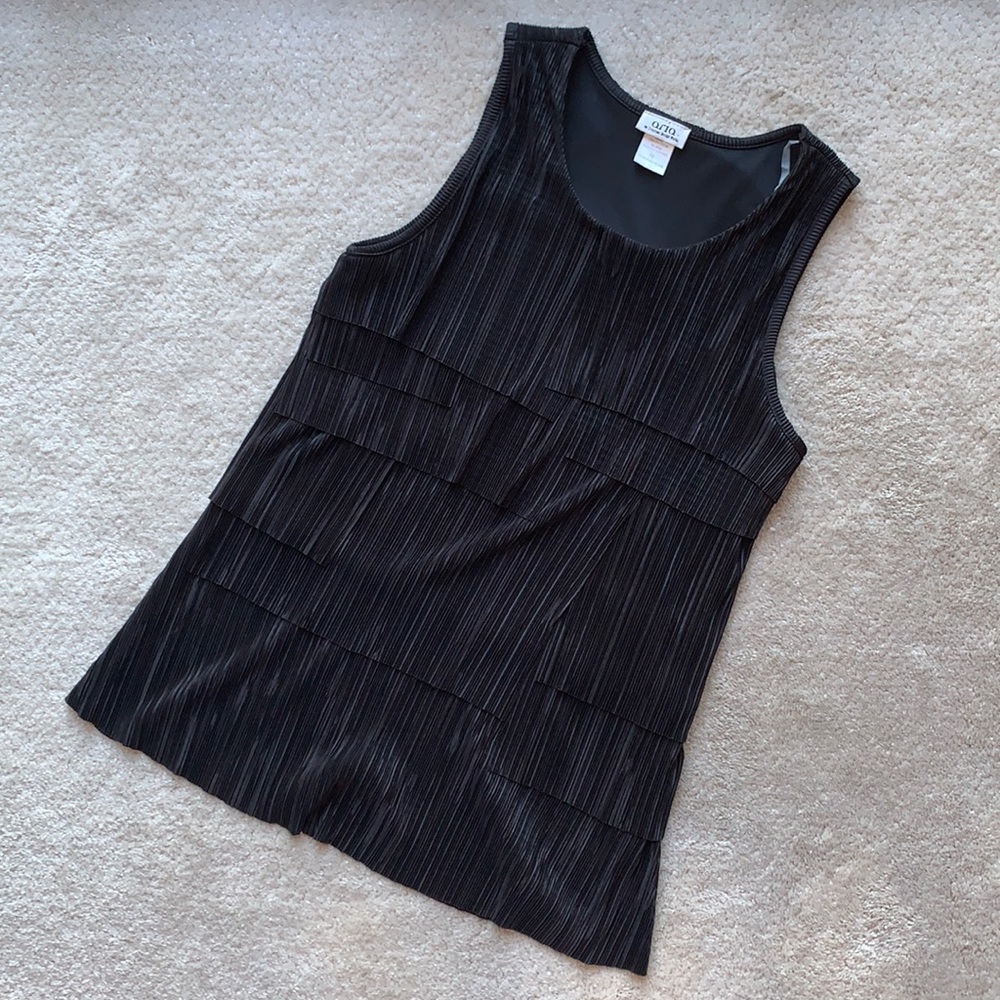 Aria Black Ruffled Textured Tank Blouse